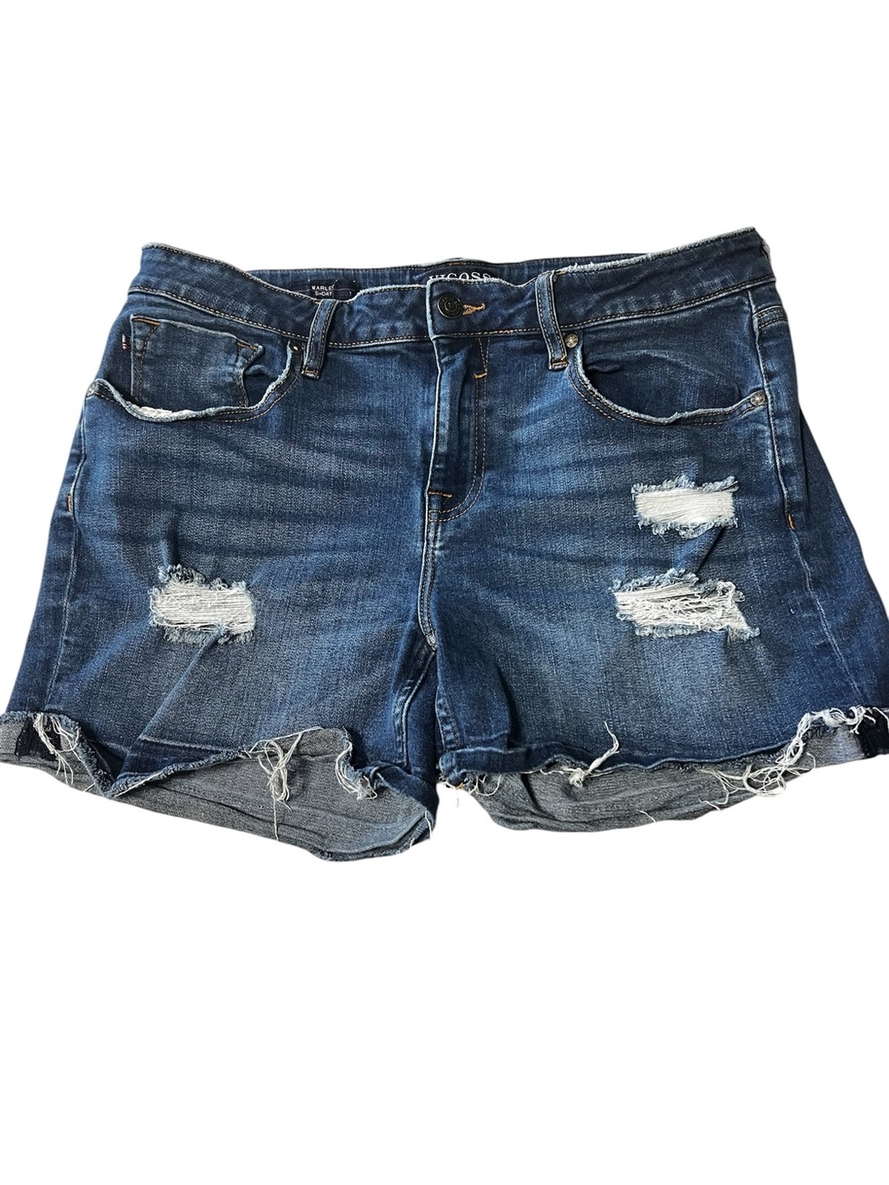 VIGOSS Distressed Dark Blue Denim Women's Shorts